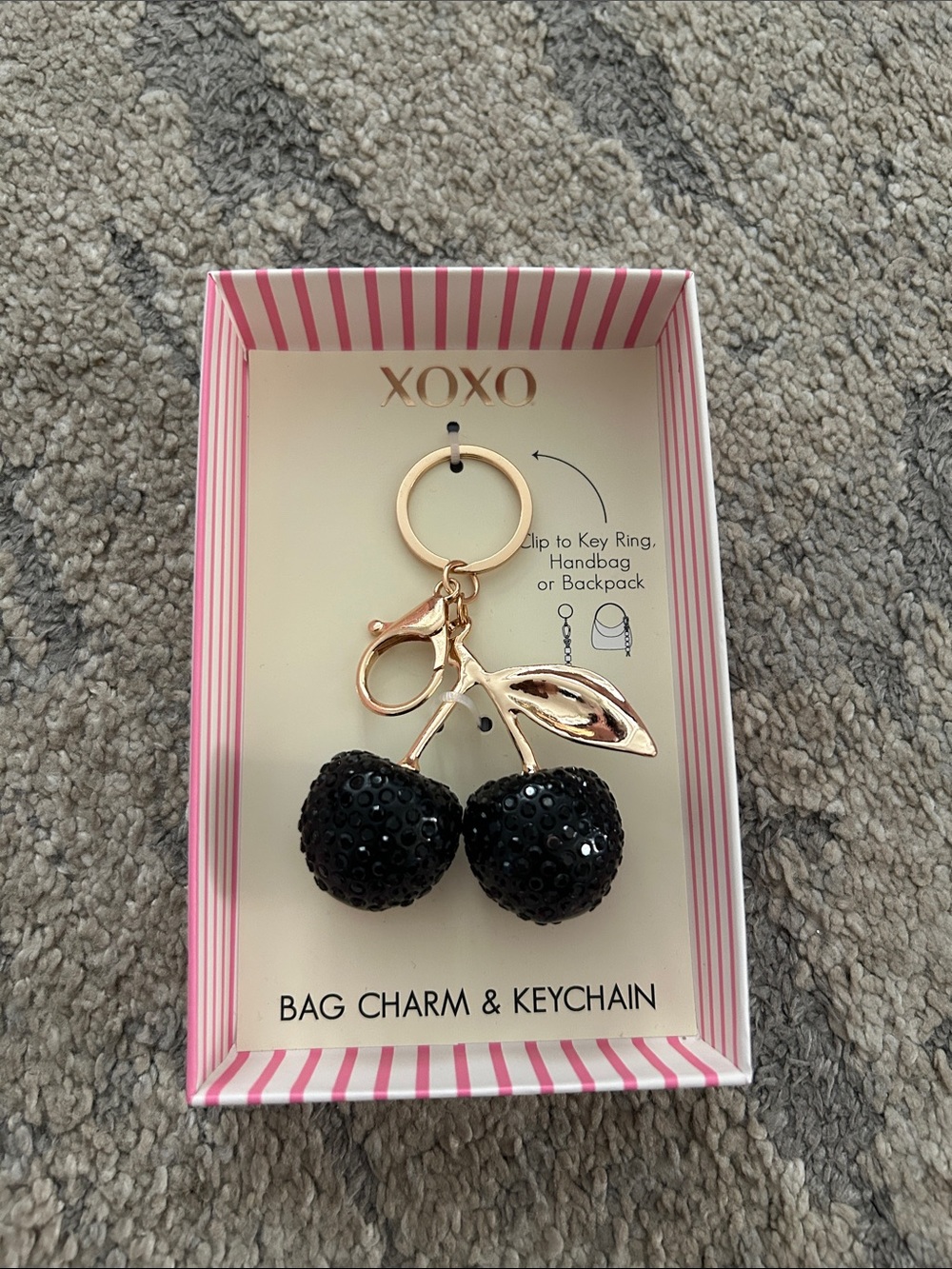 XOXO Black Sequin Cherry Bag Charm Keychain